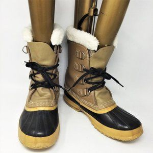 Sorel Mantou Furry Lined Lace Up Waterproof Duck Boots US7 Tan & Black 40 9